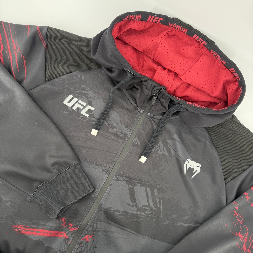 Venum UFC Hoodie Mens XXXL Black Red Full Zip Graphic Walkout Sweatshirt Train